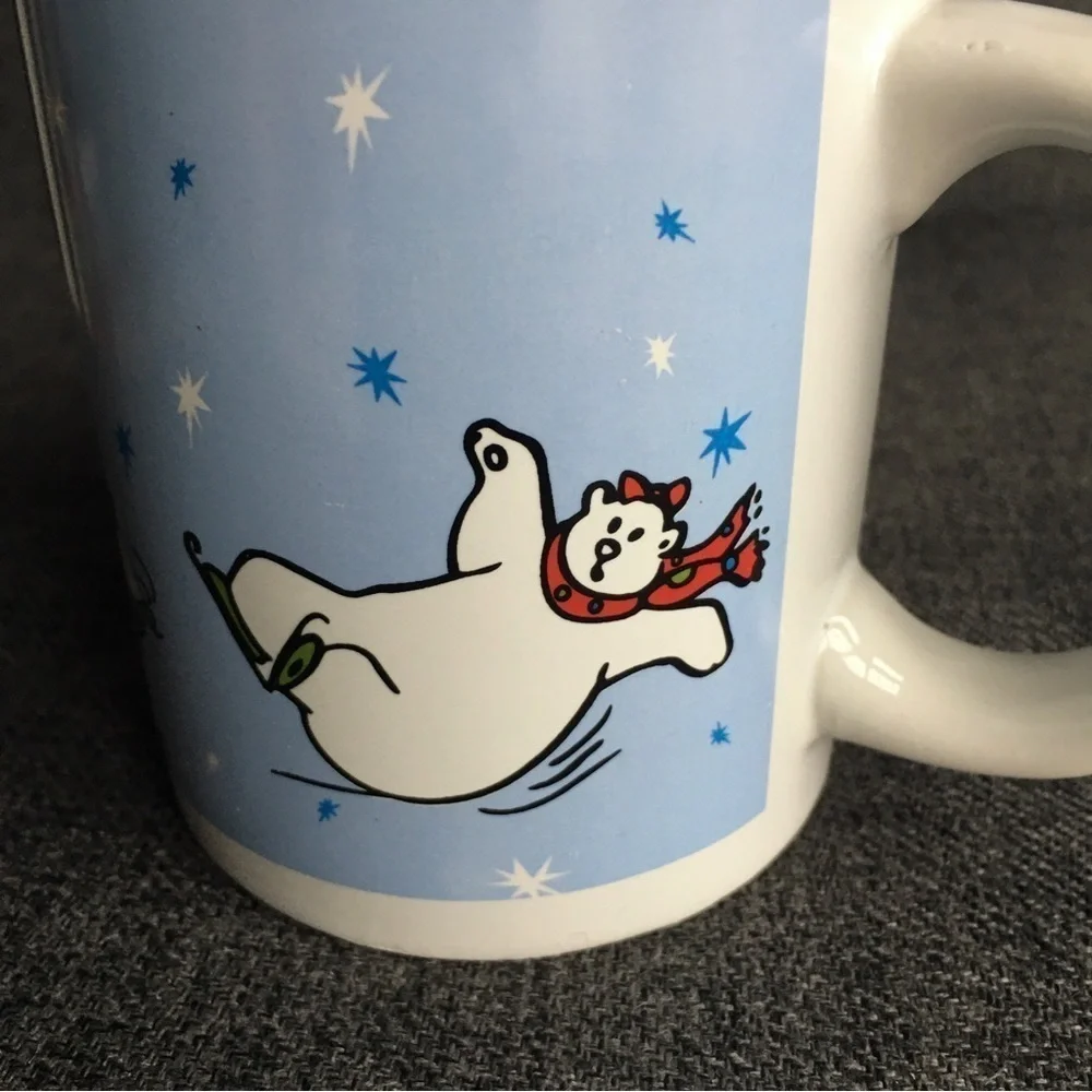 Ice Skating Bears Coffee Mug, Blue, White, 12 oz